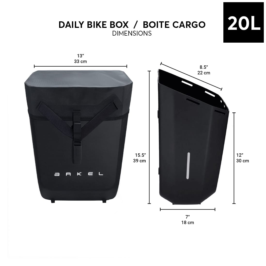 Boîte cargo Arkel Daily — pannier arrière rigide 20 L, vue 3